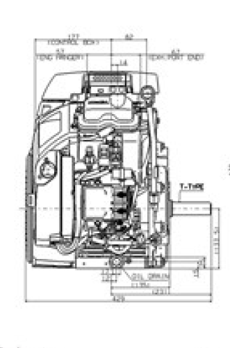 Vue avant et côté du moteur IGX800, dimensions affichées pour la hauteur et la largeur